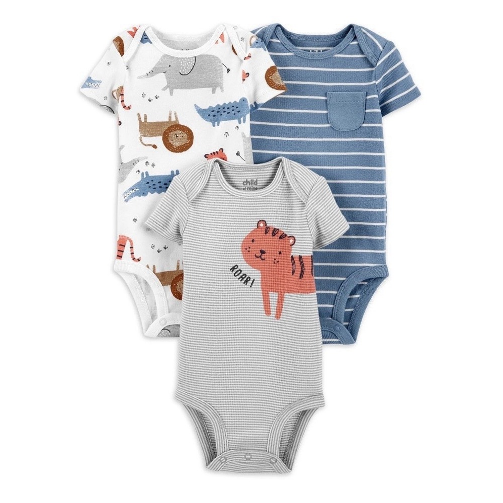 Child of Mine by Carter's Baby Boy Bodysuits 3-Pack Wild Safari NWT (Preemie)‎